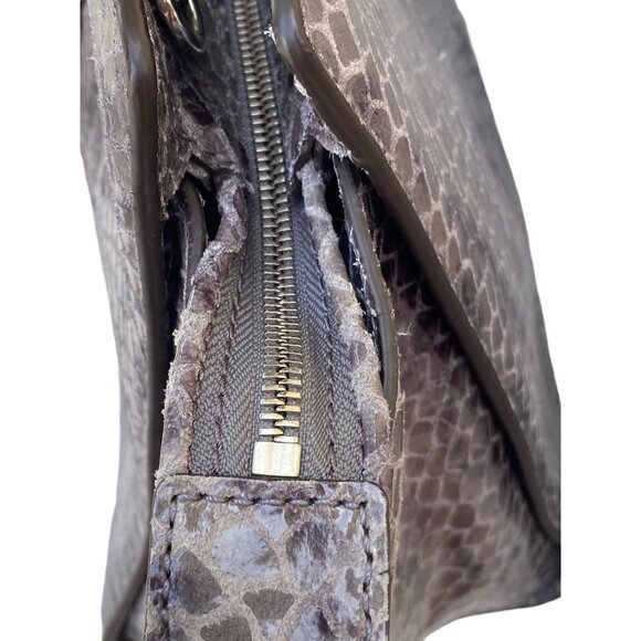 NWT Michael Kors Selma Large Satchel Genuine Leather DK Slate Snake Print New - Picture 12 of 13